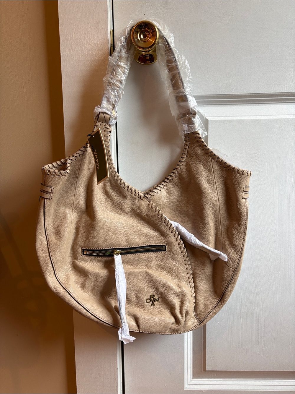 orYANY Neutral Beige Whipstitch Hobo Shoulder Bag